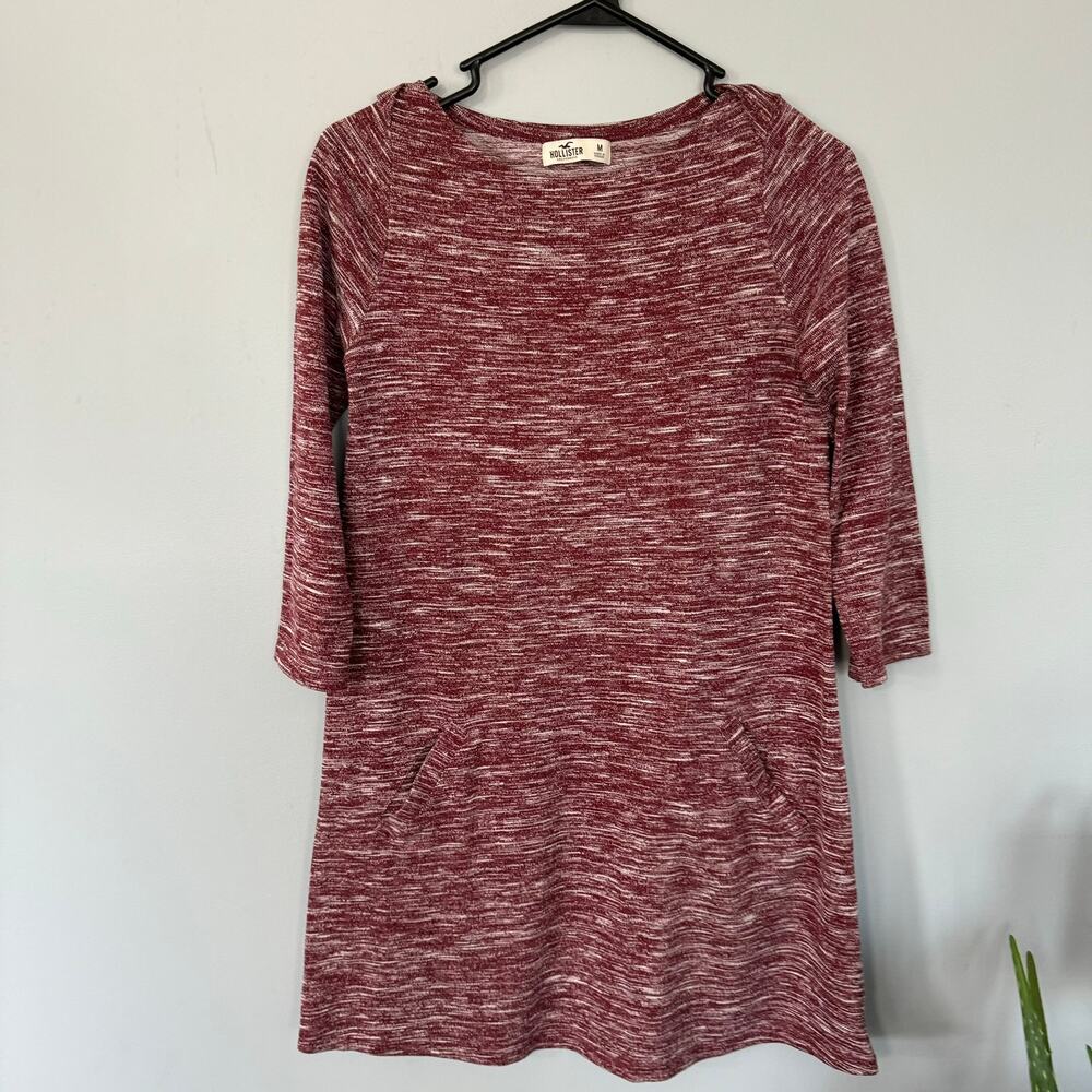 Hollister Heathered Dark Red Knit Mini Dress Size Medium 3/4 Sleeve w/ Pockets